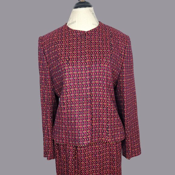 Vintage Evan Picone Blazer Medium Red Tweed Boxy - Picture 1 of 10
